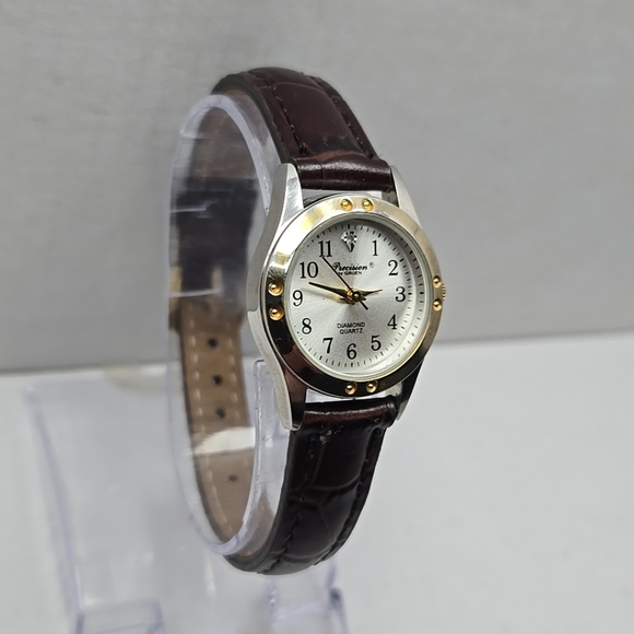 Womens Precision By GRUEN Two-Tone Diamond Accent Watch Leather New Battery - Picture 3 of 11